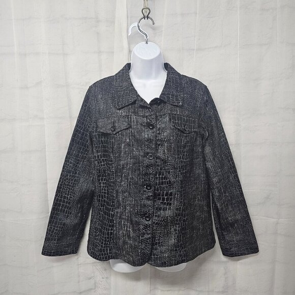 Bamboo Traders Jacket Black Croc Print Animal Punk Grunge Goth Streetwear L - Picture 1 of 13
